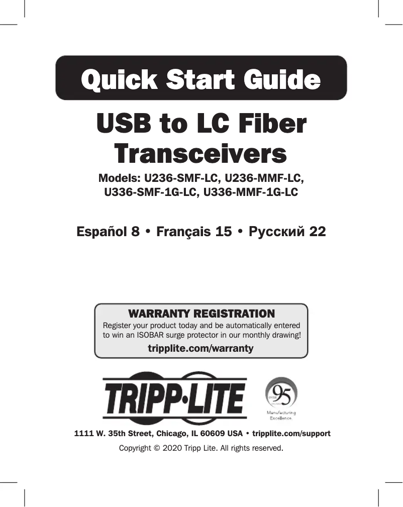 Page 1 de la notice Manuel utilisateur Tripp Lite U336-SMF-1G-LC