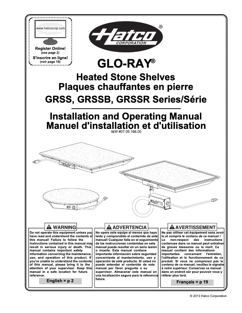 Page 1 of the manual User Manual Hatco Glo-Ray GRSS-3018