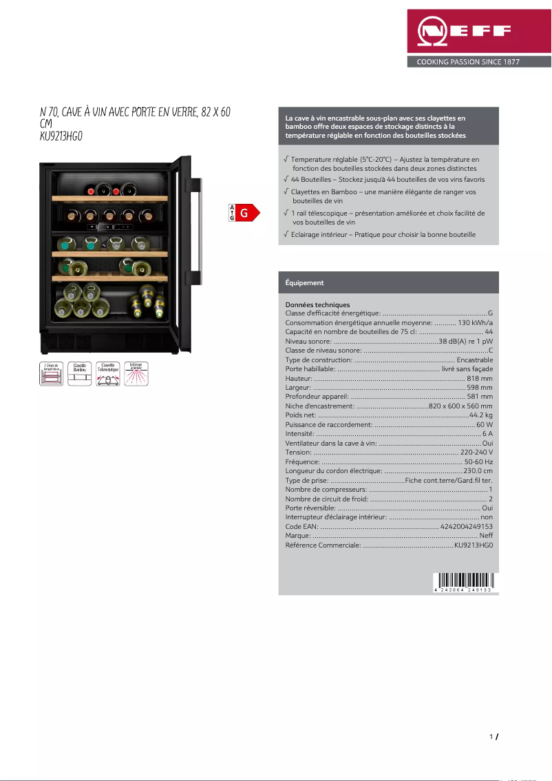 Page 1 of the manual Technical Sheet Neff KU9213HG0G