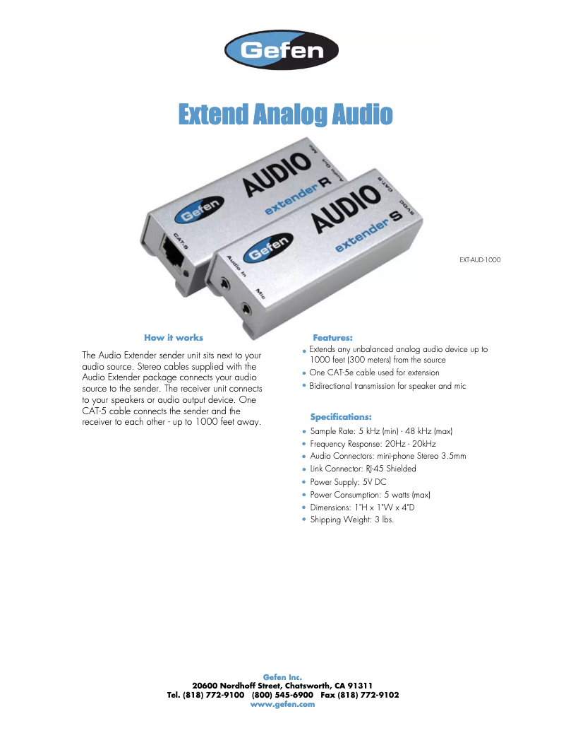 First page image of the manual for EXT-AUD-1000