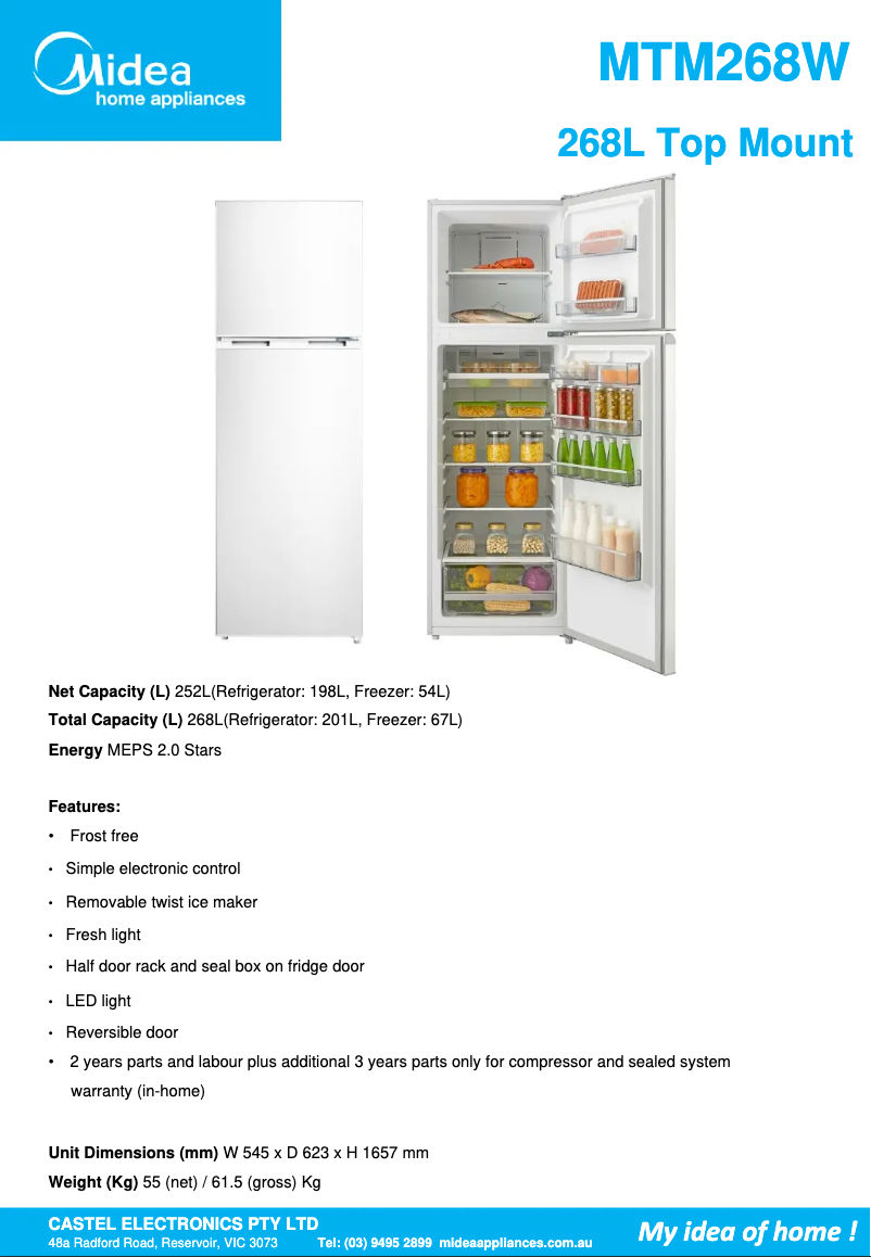 First page image of the manual for MTM268W