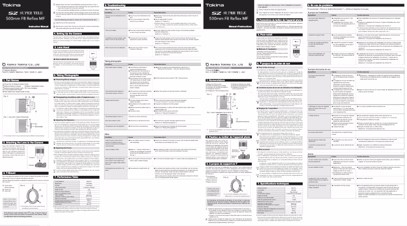 First page image of the manual for SZ Super Tele 500mm f/8 Reflex MF
