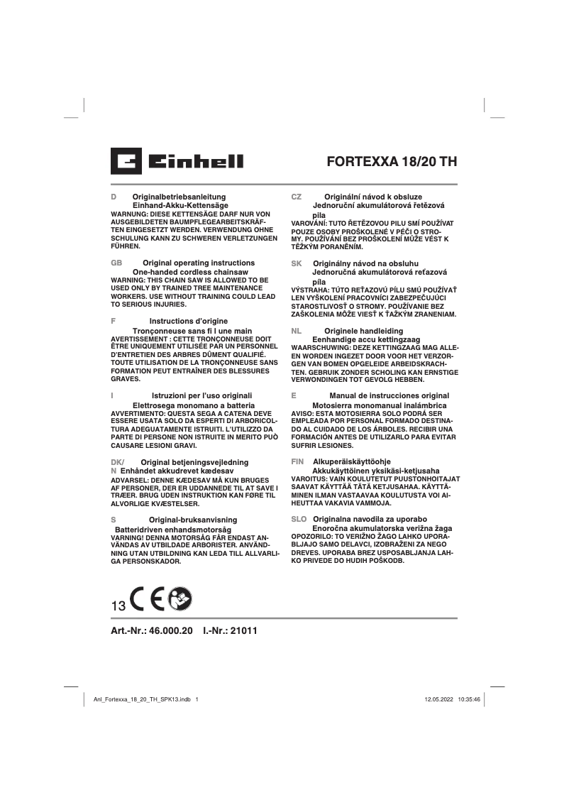 First page image of the manual for FORTEXXA 18/20 TH