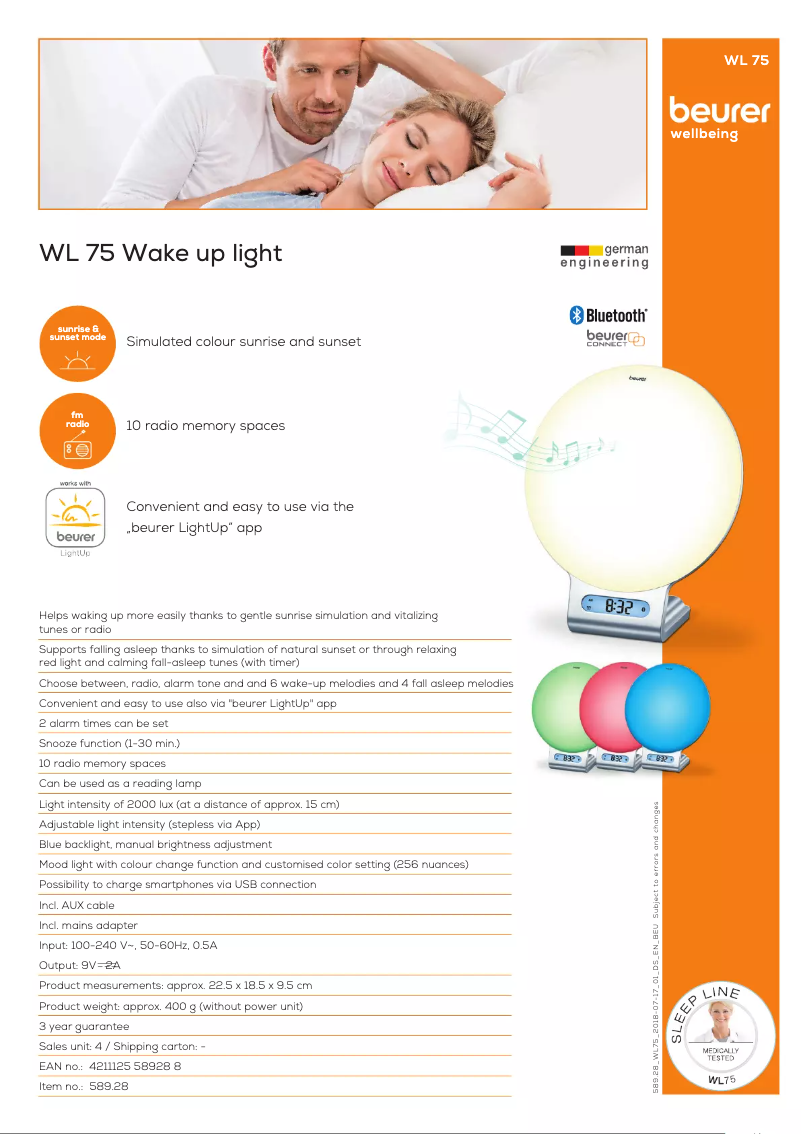Page 1 of the manual Technical Sheet Beurer WL 75