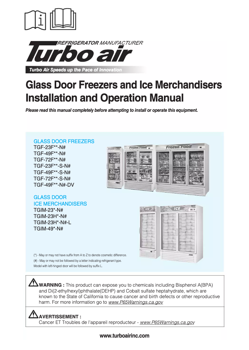 Page 1 of the manual Installation Guide Turbo air TGIM-23
