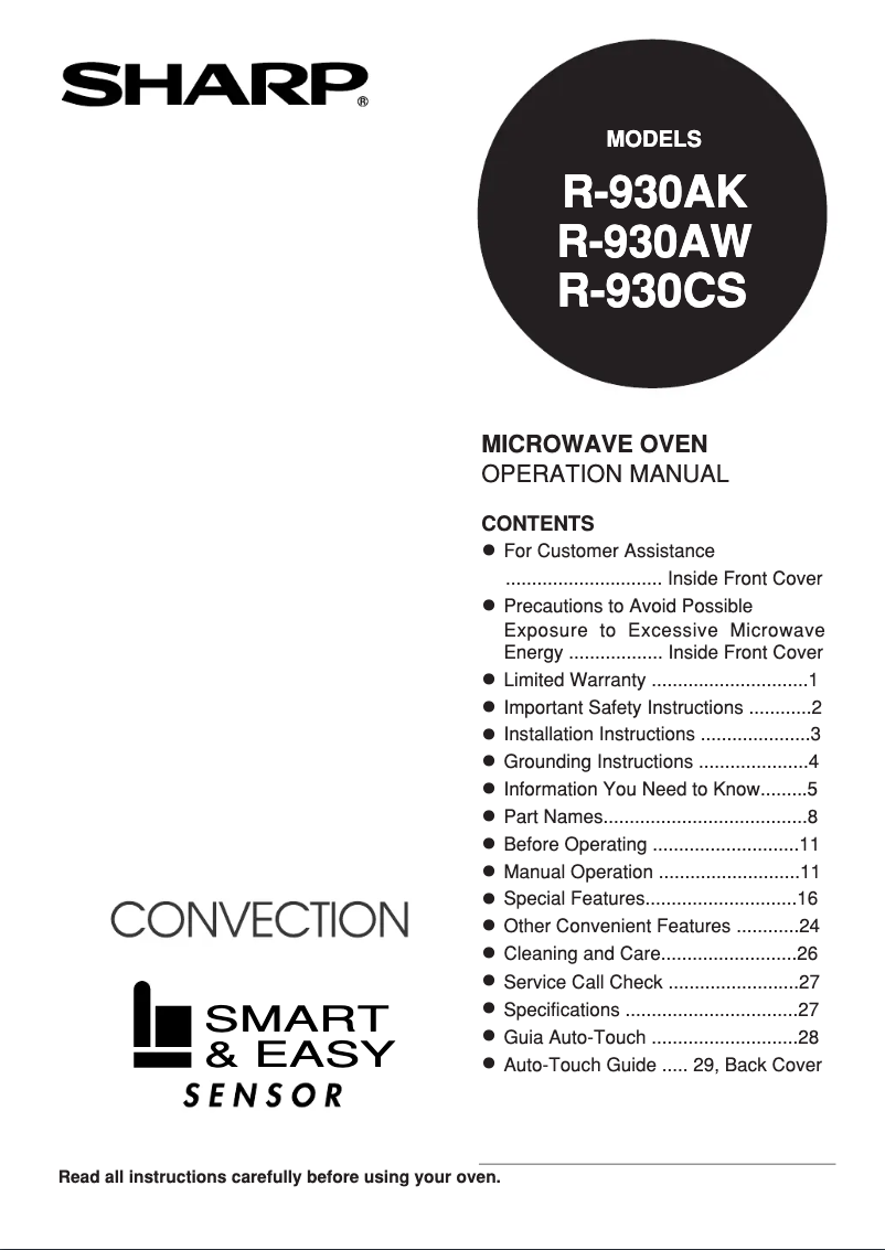 Page 1 of the manual User Manual Sharp R-930AK