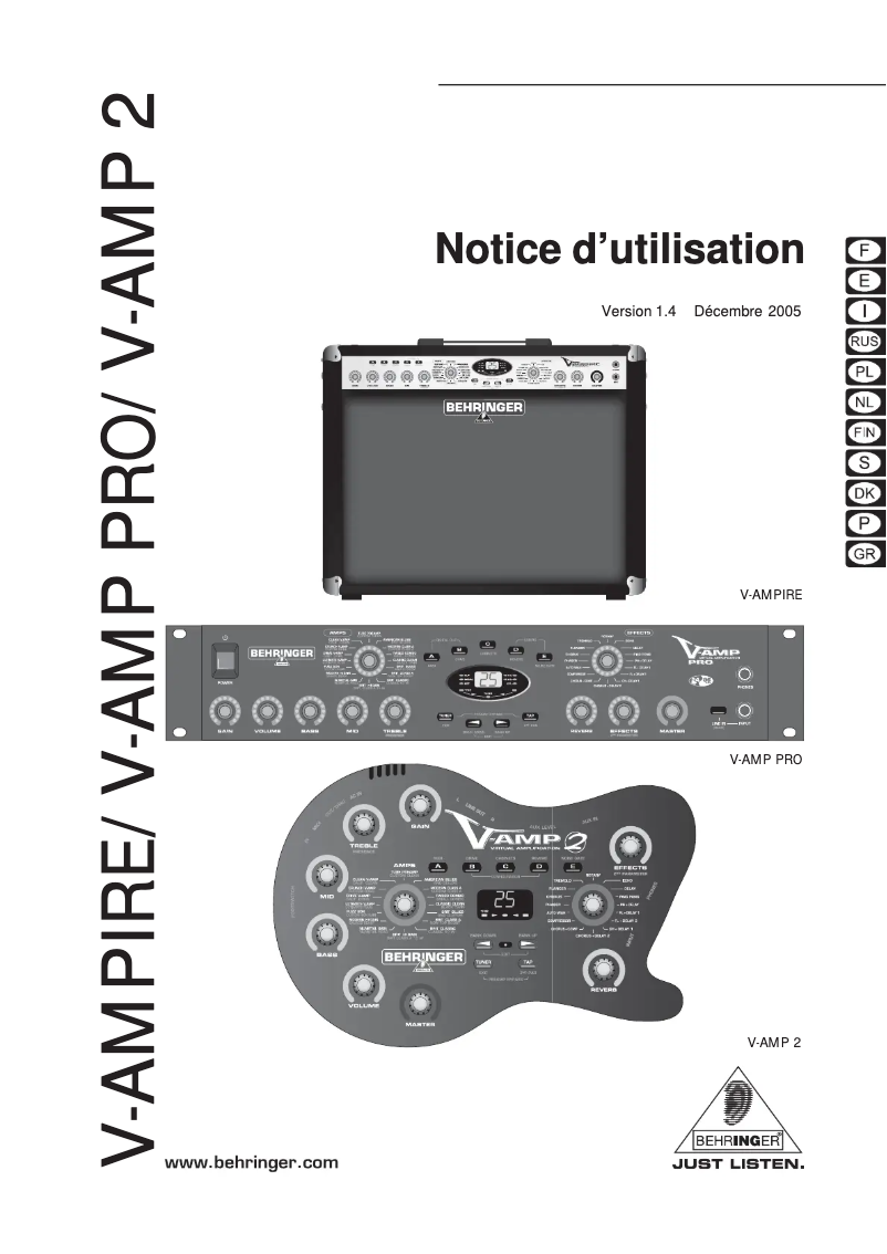 Page 1 de la notice Manuel utilisateur Behringer V-Ampire LX112