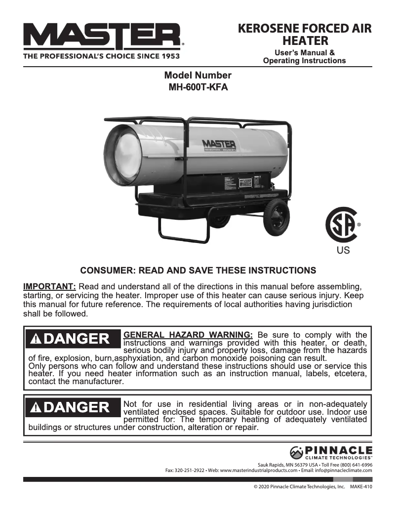 First page image of the manual for MH-600T-KFA