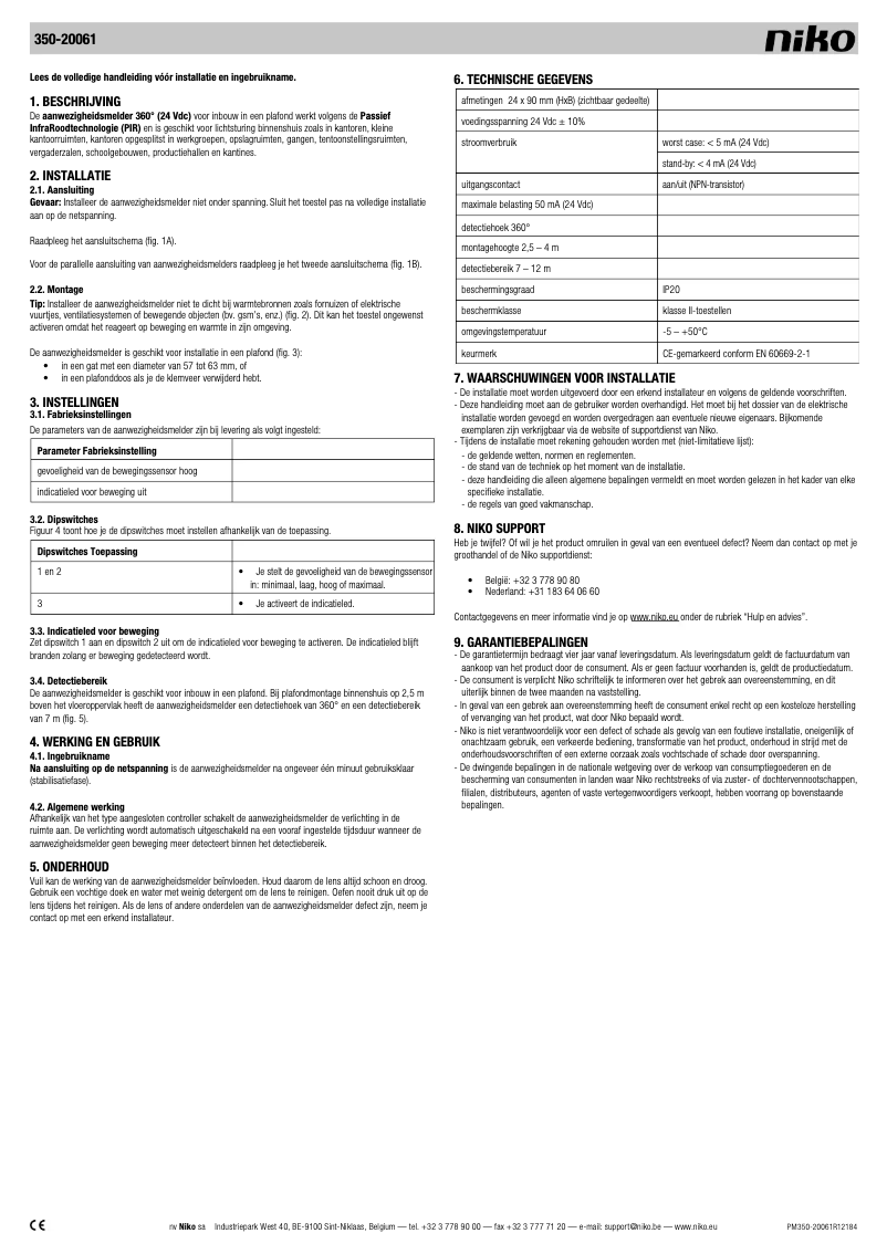 Page 1 of the manual User Manual Niko 350-20061