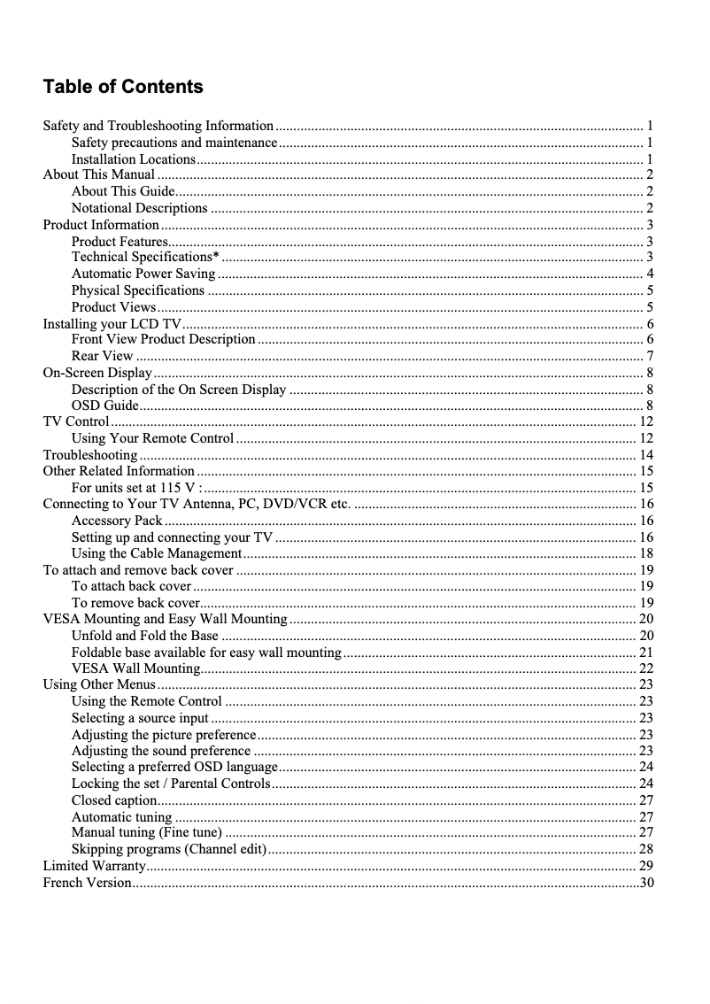 First page image of the manual for 15MF150V