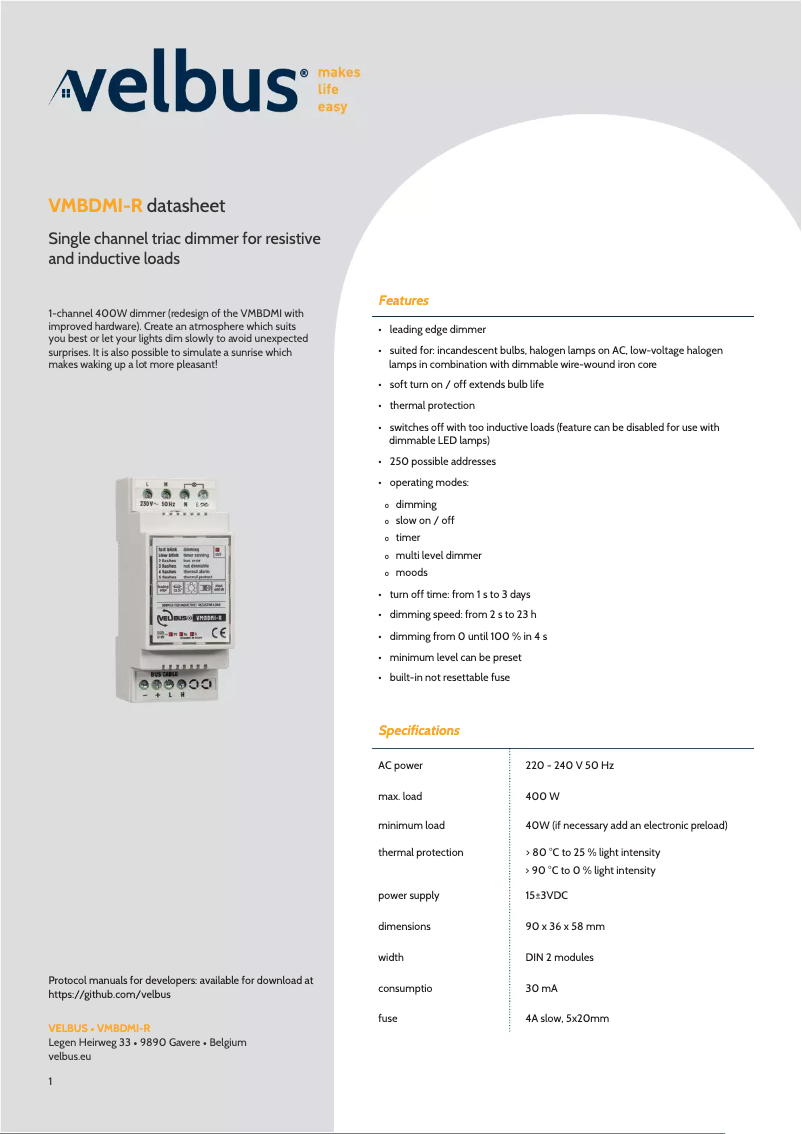 First page image of the manual for VMBDMI-R