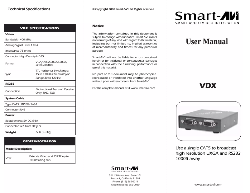 First page image of the manual for VDX