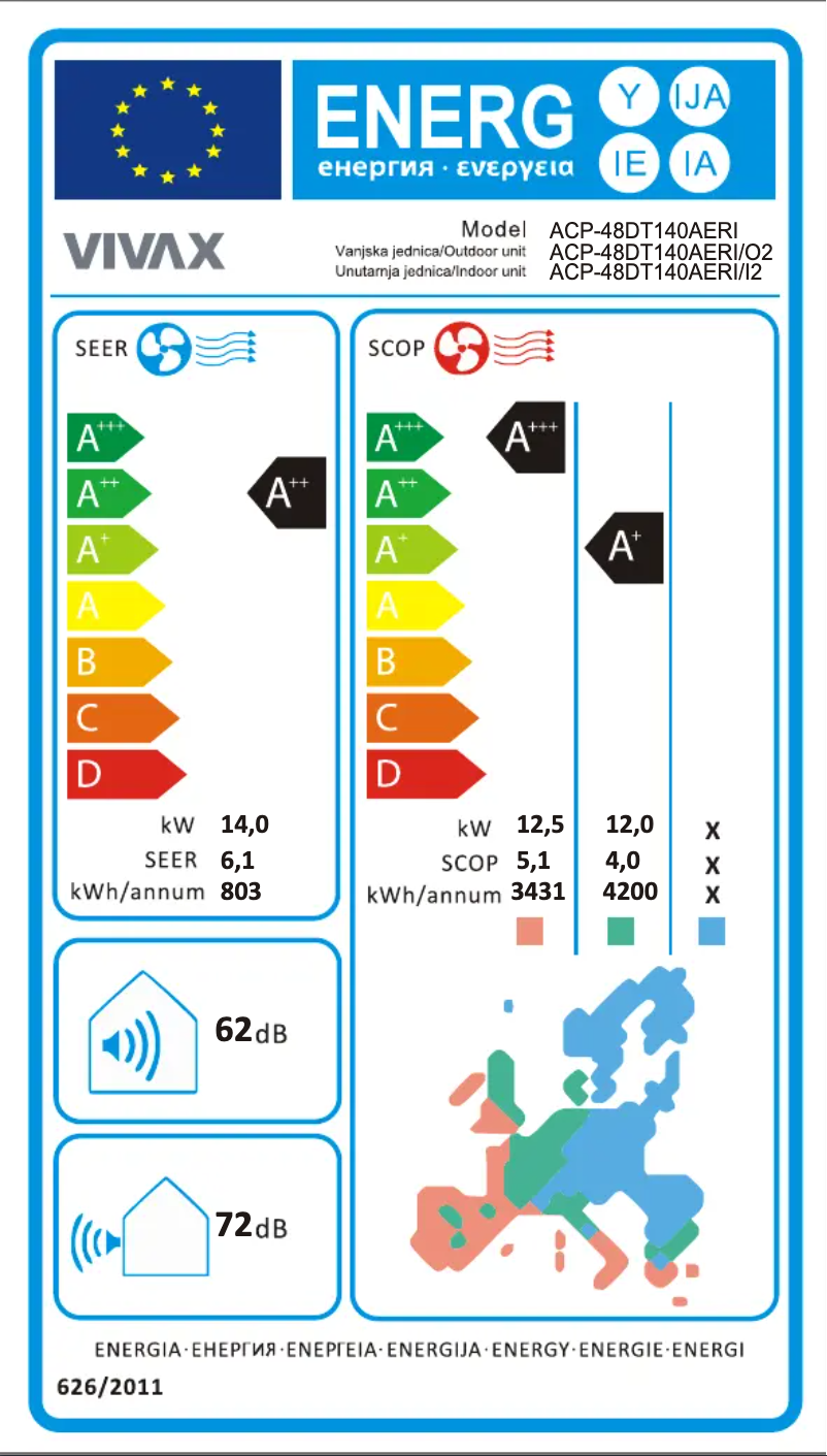 Page 1 of the manual Energy Label Vivax ACP-48DT140AERI