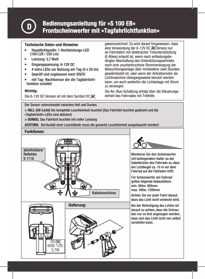 Page 1 of the manual User Manual Fuxon S 100 EB