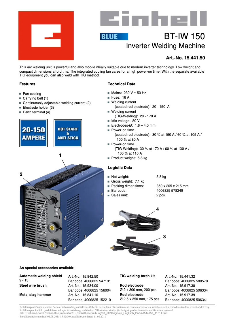 Page 1 of the manual User Manual Einhell BT-IW 150