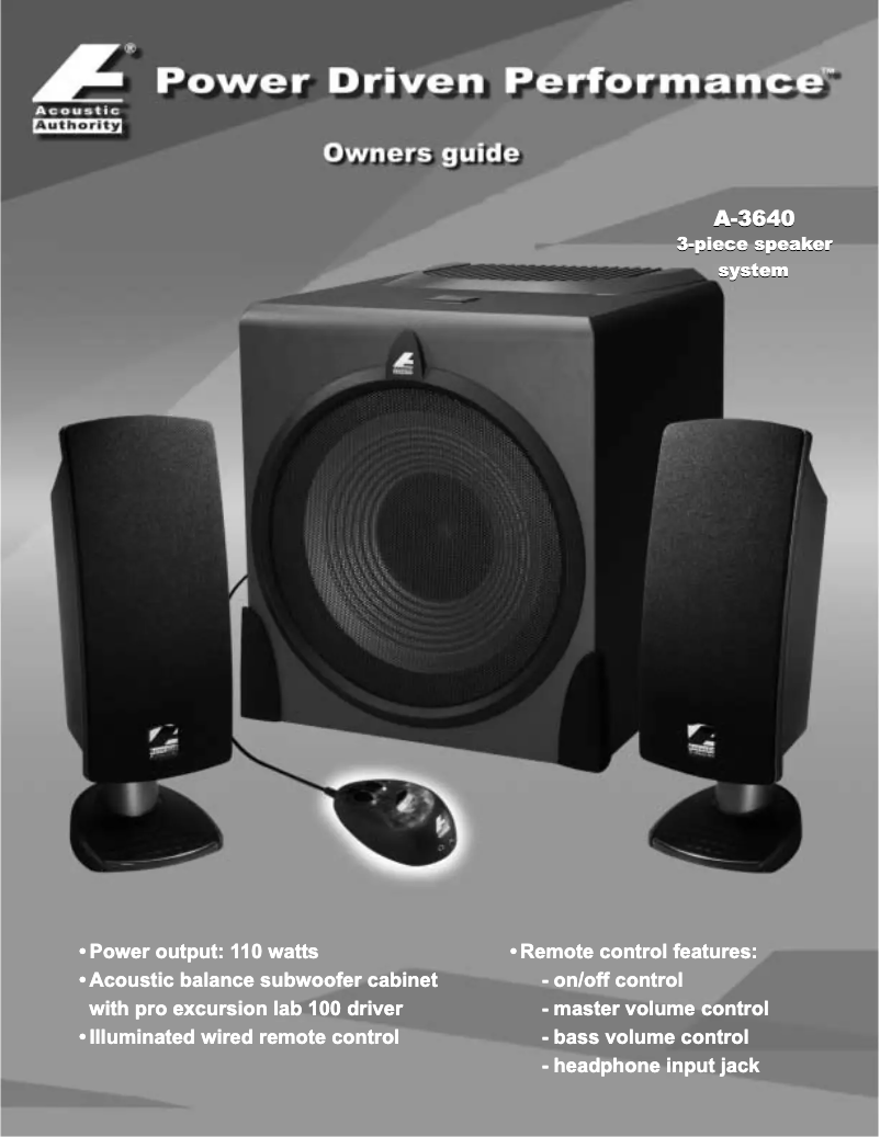 Page 1 of the manual User Manual Cyber Acoustics A-3640
