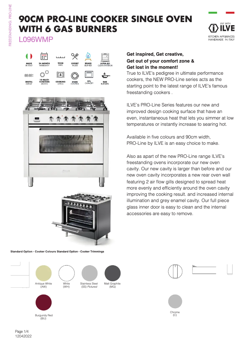 Page 1 of the manual Technical Sheet Ilve L096WMPBU