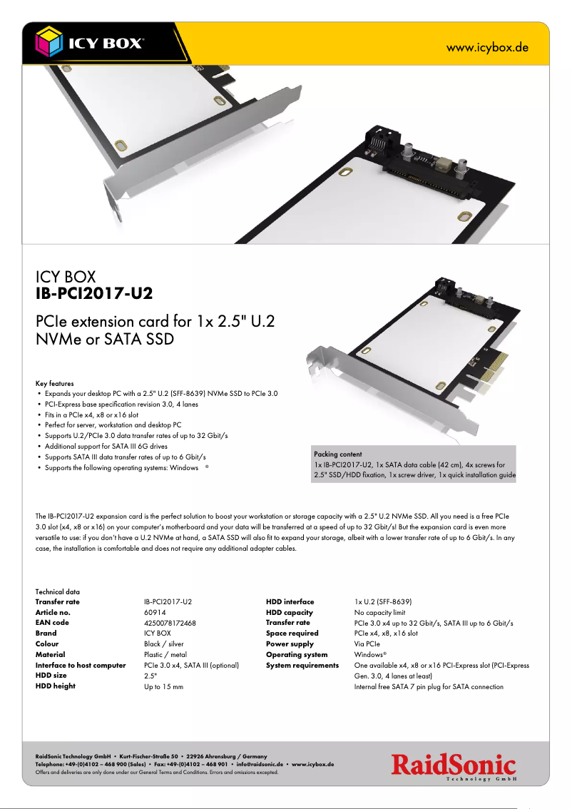 Page 1 of the manual Technical Sheet Icy Box IB-PCI2017-U2