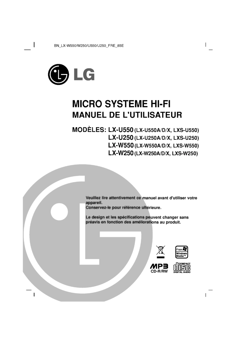 Page 1 of the manual User Manual LG LX-U250D