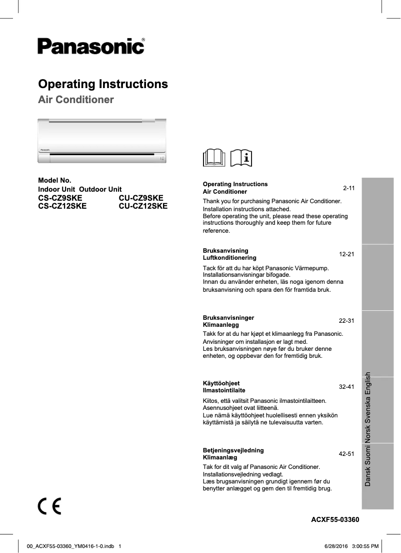First page image of the manual for CU-CZ12SKE
