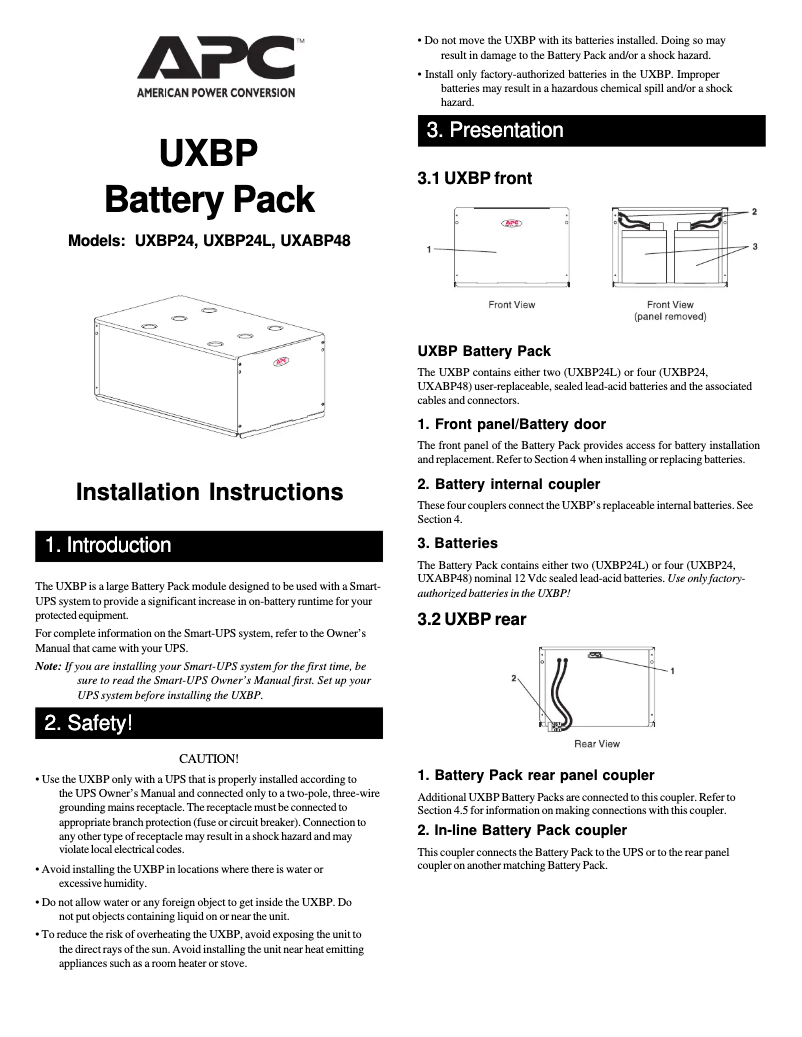 Page 1 of the manual User Manual APC UXABP48