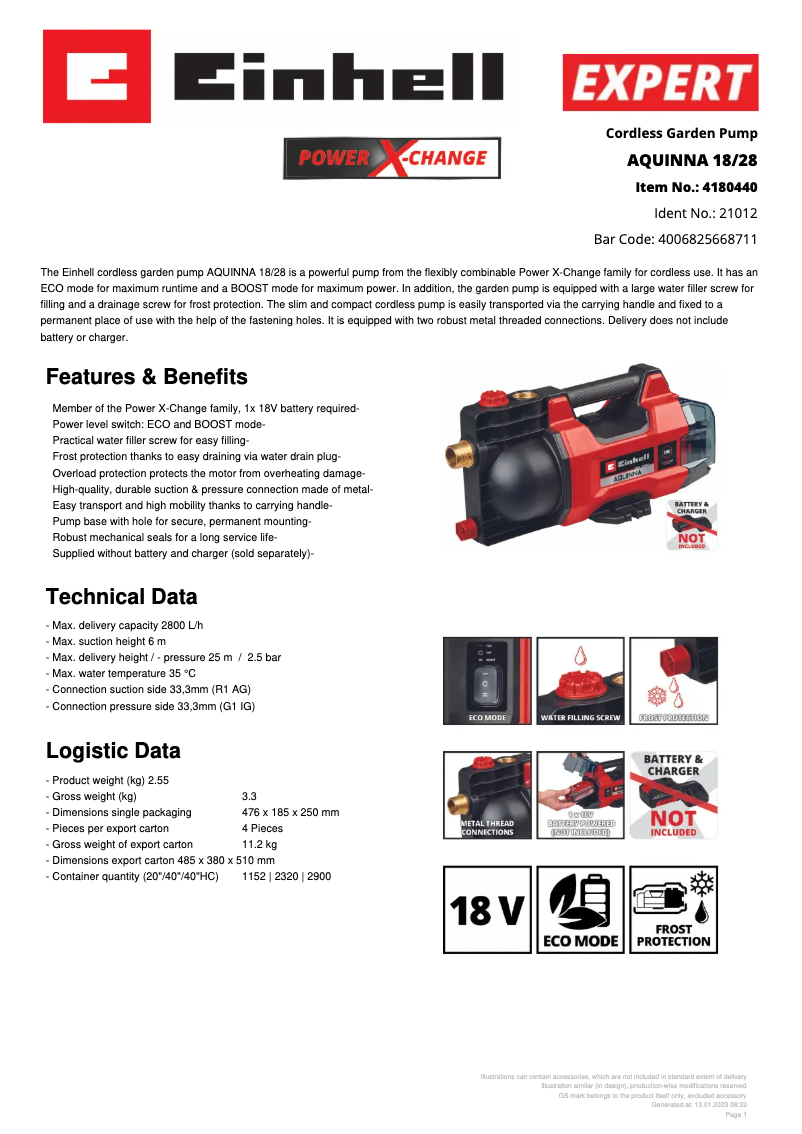 First page image of the manual for AQUINNA 18/28