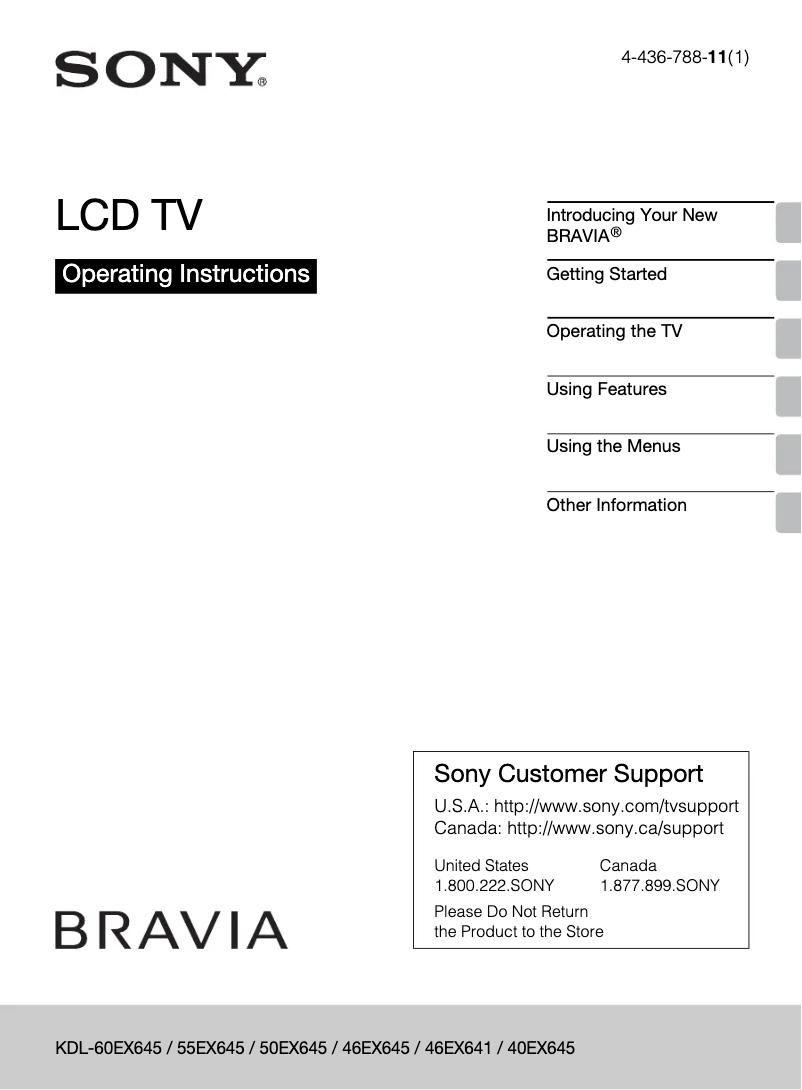 Page 1 of the manual User Manual Sony Bravia KDL-46EX641