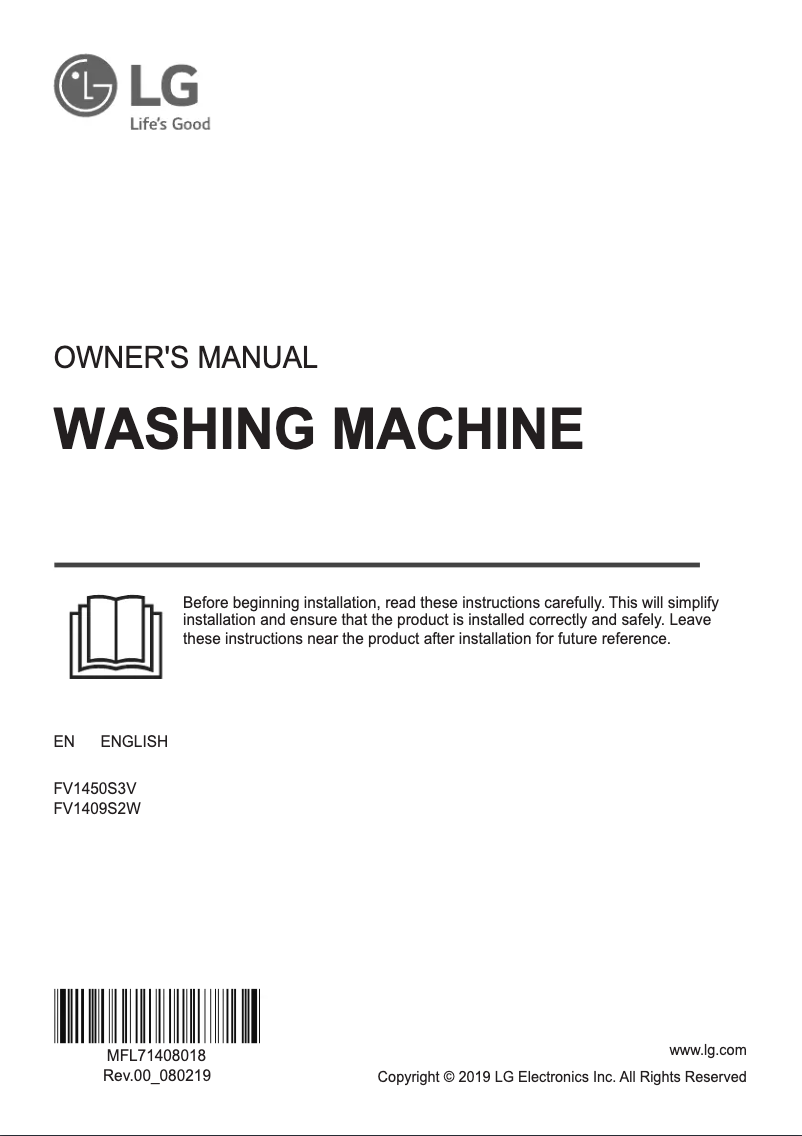 First page image of the manual for FV1450S4V