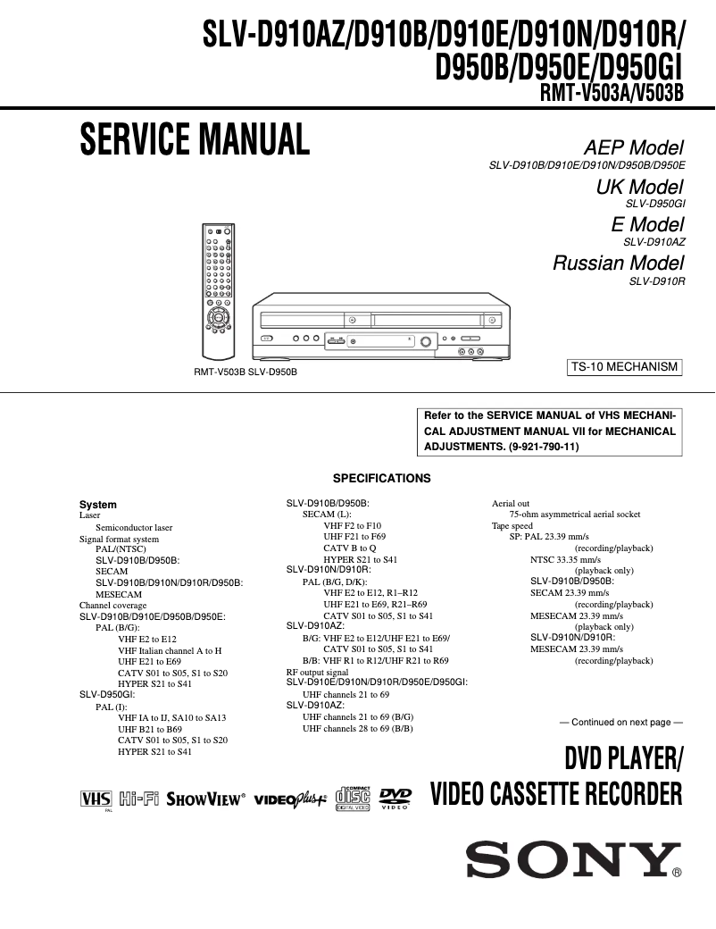 Page 1 of the manual User Manual Sony SLV-D910R