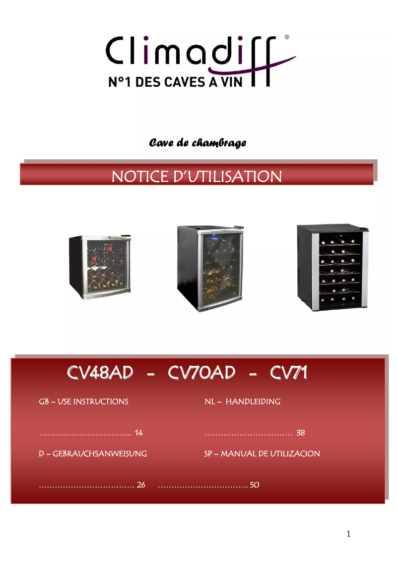 Page 1 of the manual User Manual Climadiff CV48AD