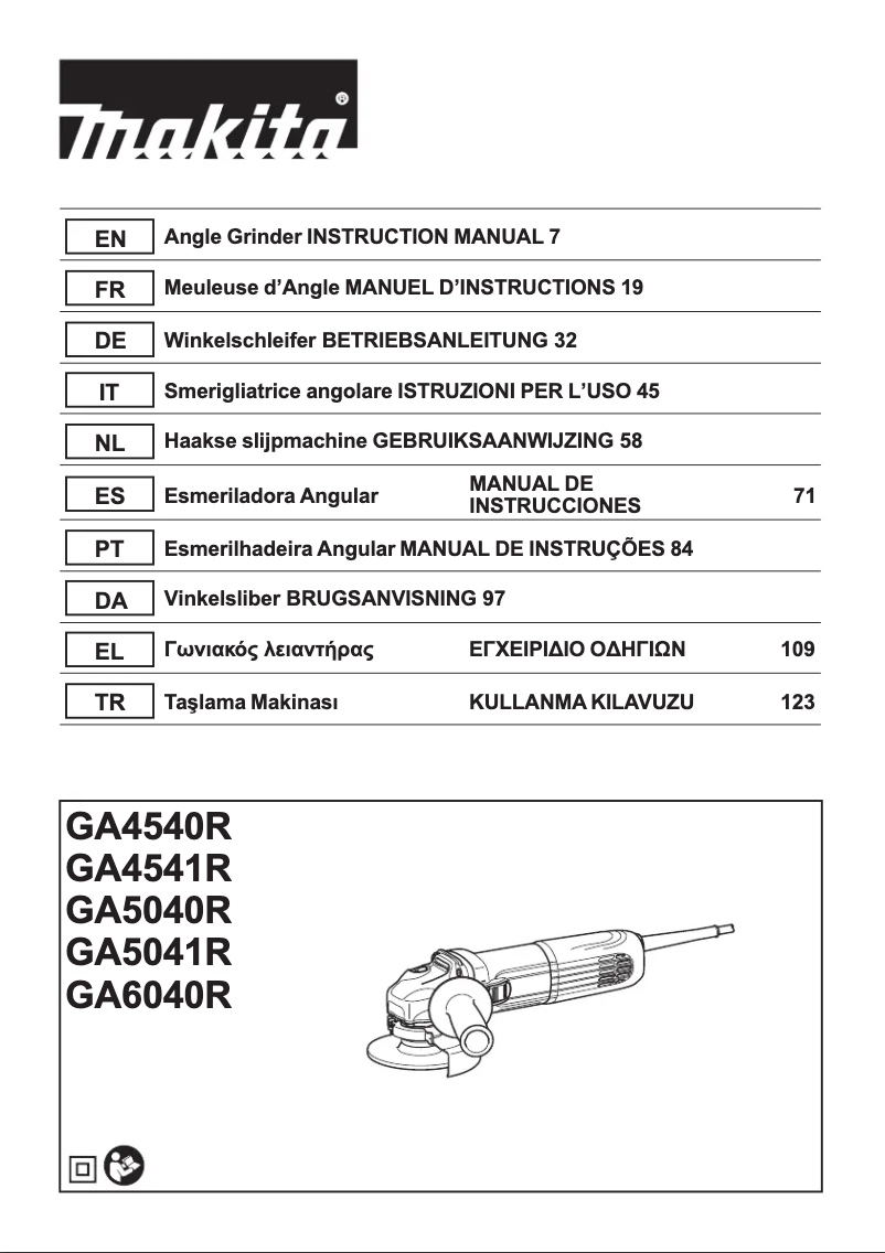 Page 1 of the manual User Manual Makita GA5040R