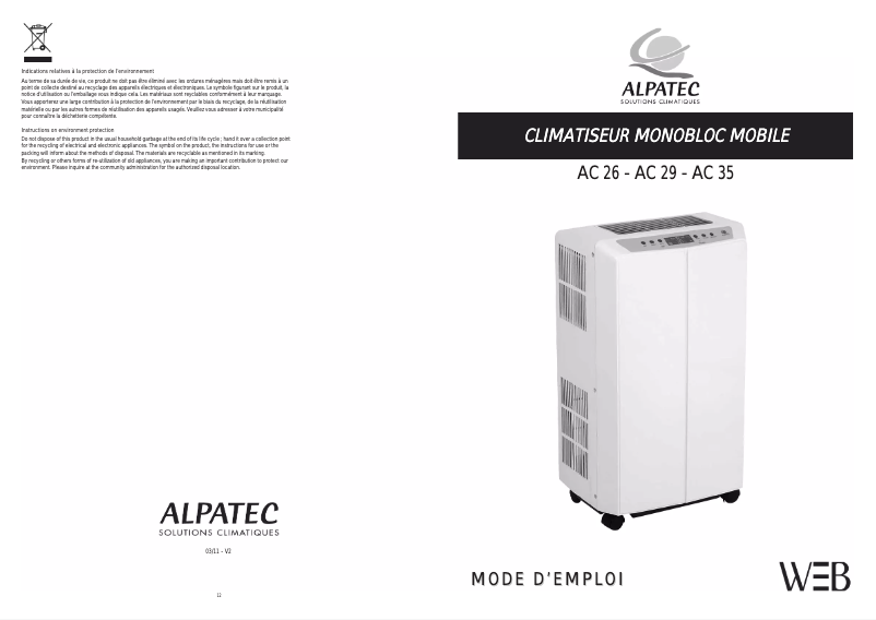 Page 1 de la notice Manuel utilisateur Alpatec AC 26