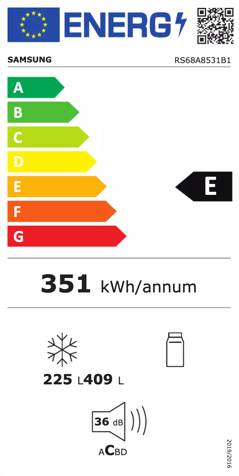 Page 1 of the manual Energy Label Samsung RS68A8531B1