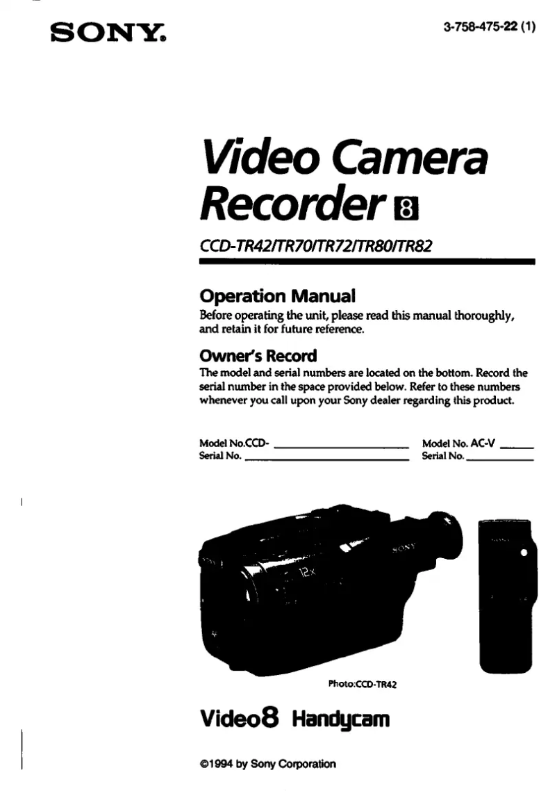 Page 1 of the manual User Manual Sony CCD-TR42