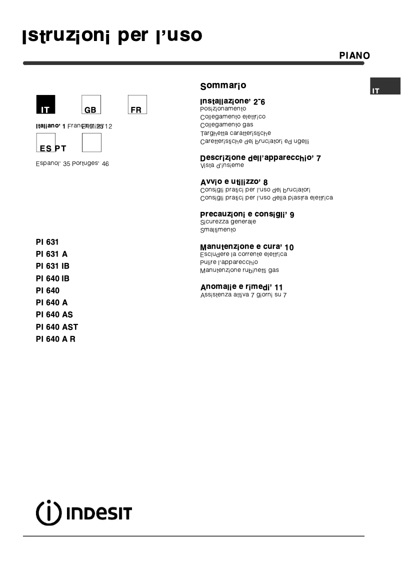 First page image of the manual for PI 640 A ANR