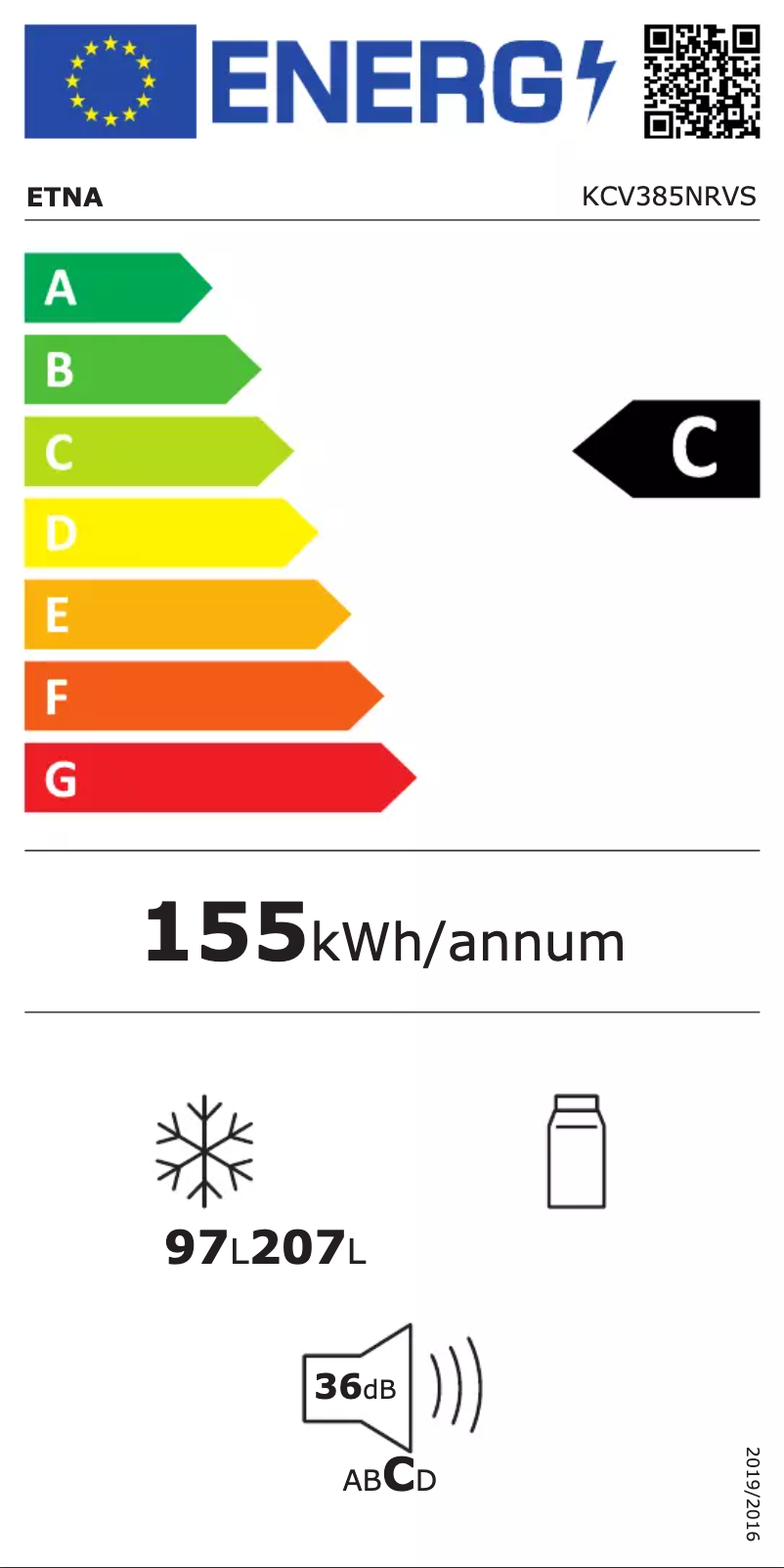 Page 1 of the manual Energy Label Etna KCV385NRVS