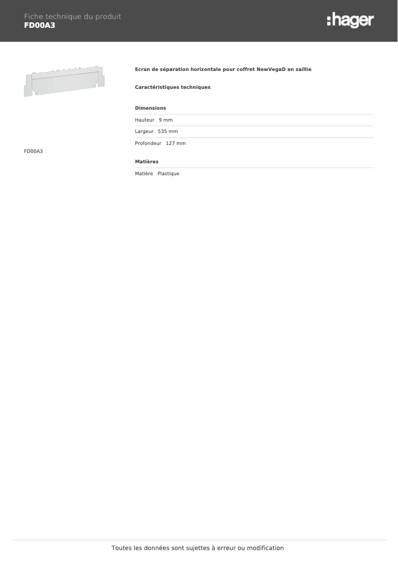 First page image of the manual for FD00A3