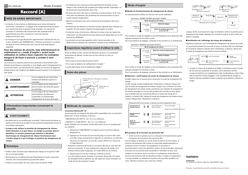 Page 1 of the manual User Manual Shimano SM-EW90-A