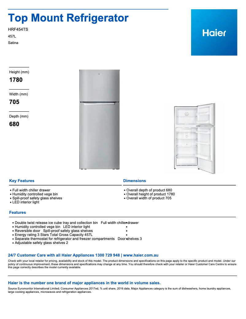 First page image of the manual for HRF454TS