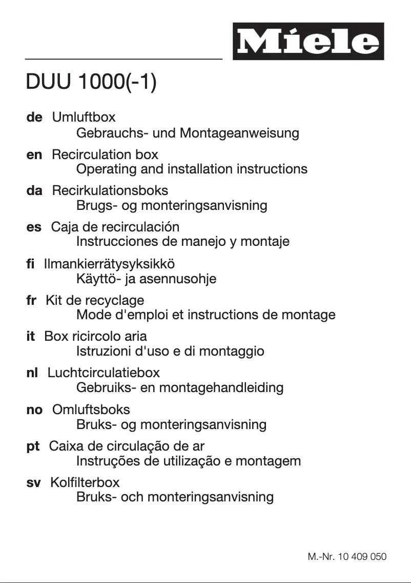 Page 1 of the manual User Manual Miele DUU 1000
