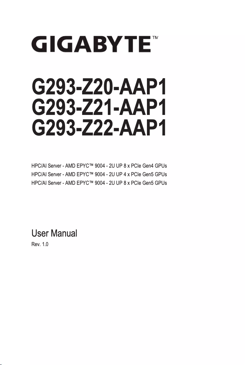 Page 1 of the manual User Manual Gigabyte G293-Z21