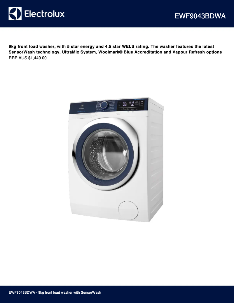 Page 1 of the manual Technical Sheet Electrolux EWF9043BDWA