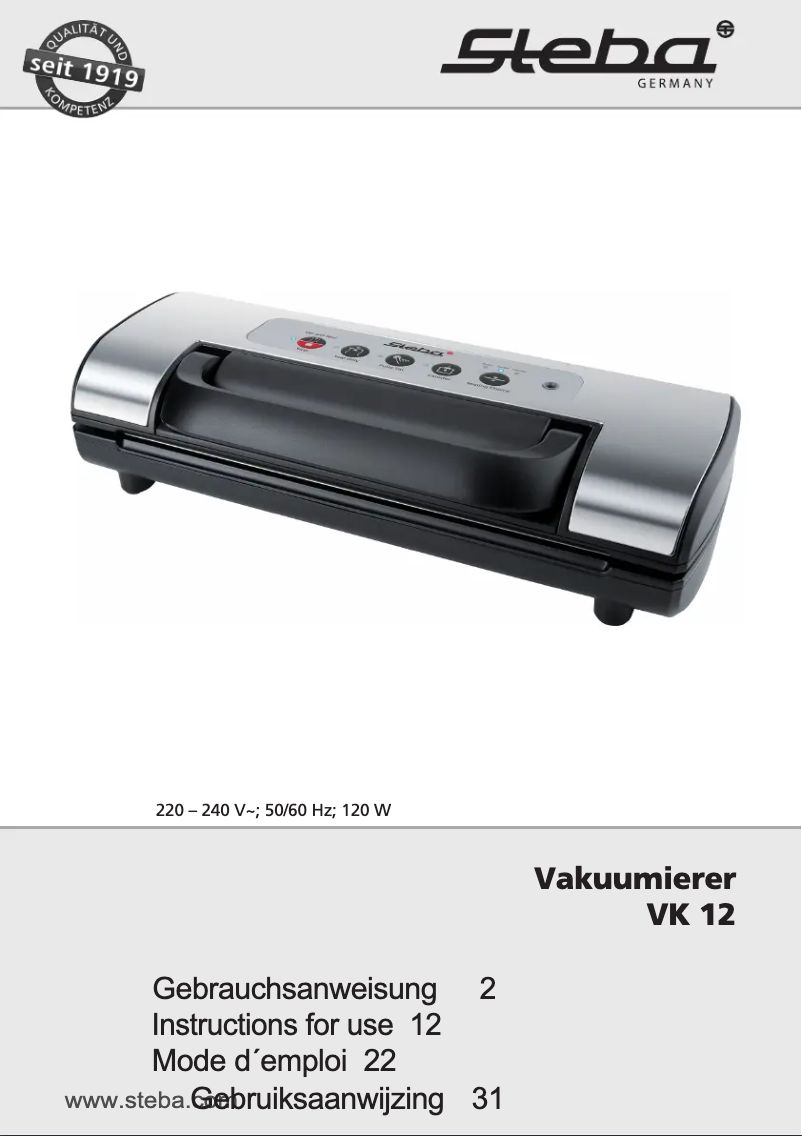 First page image of the manual for VK 12