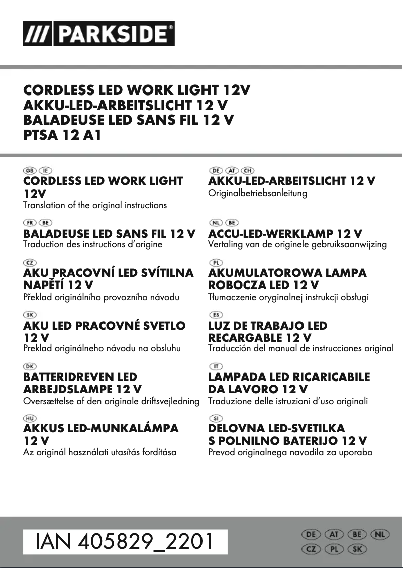 Page 1 of the manual User Manual Parkside PTSA 12 A1