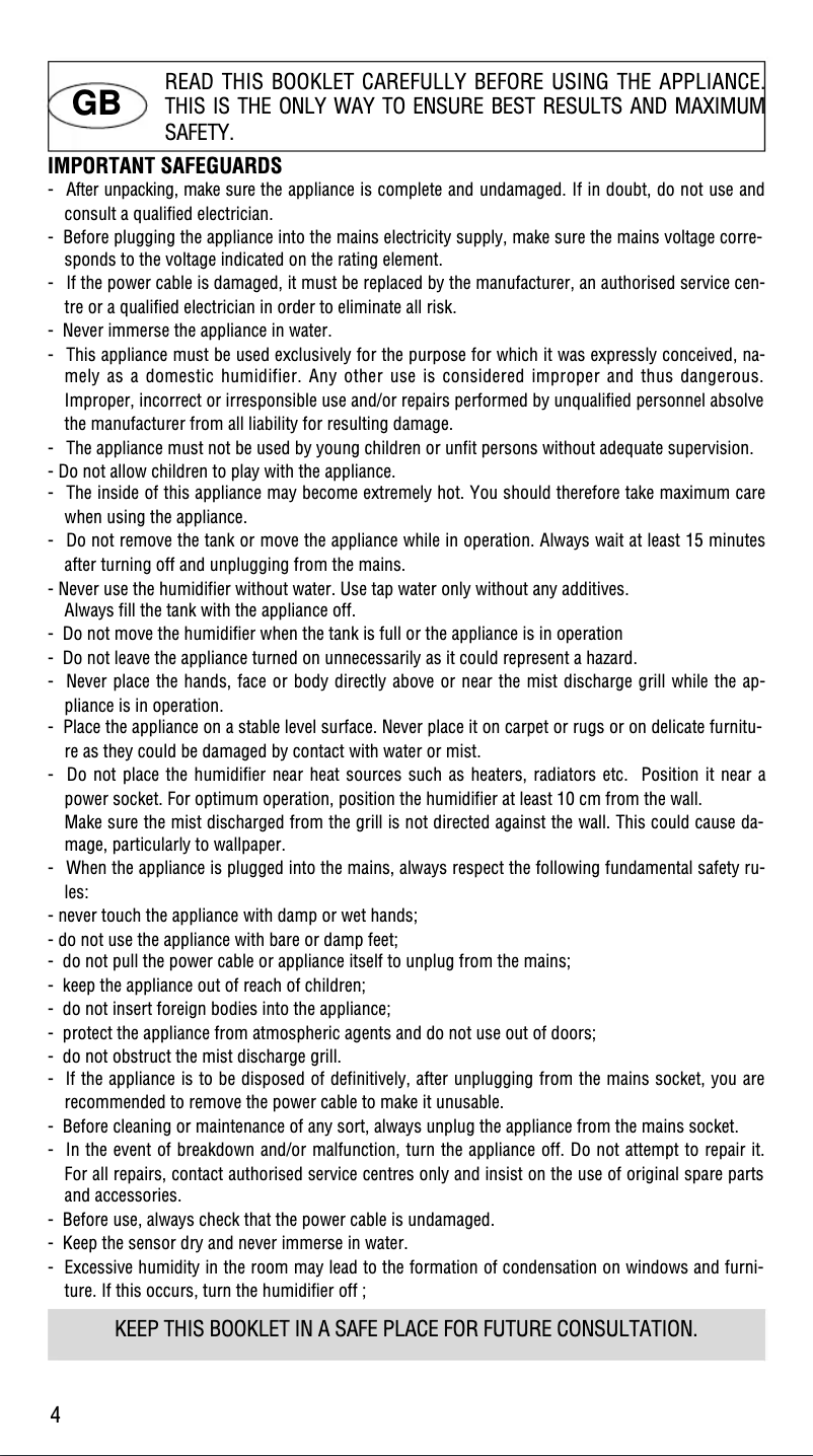 Page 1 of the manual User Manual DeLonghi UH 800E