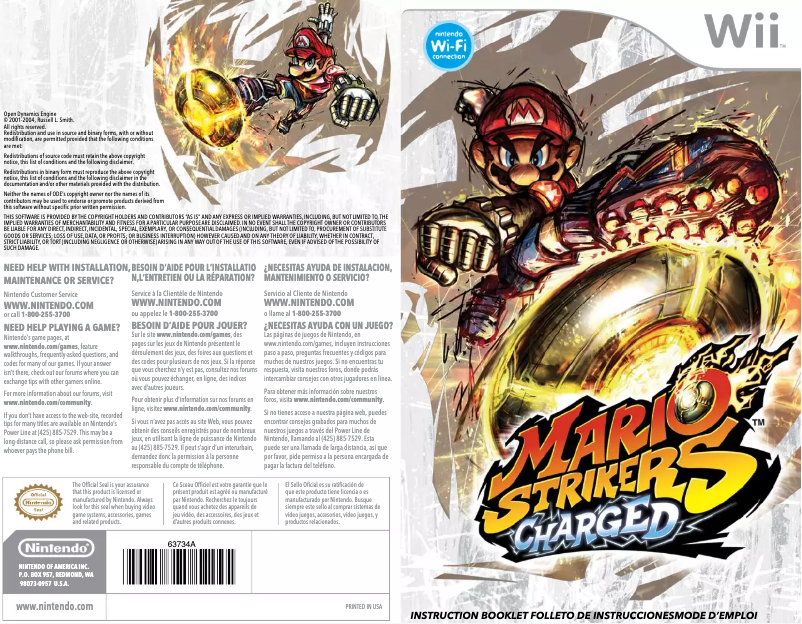Image de la première page du manuel de l'appareil Mario Strikers Charged (Wii)