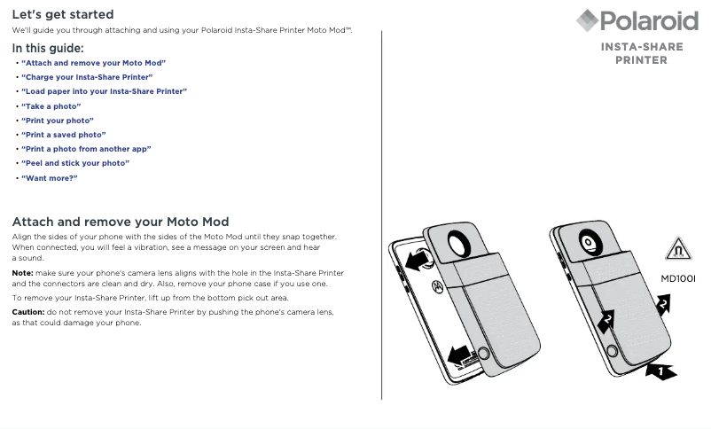 Page 1 of the manual User Manual Motorola Polaroid Insta-Share Printer