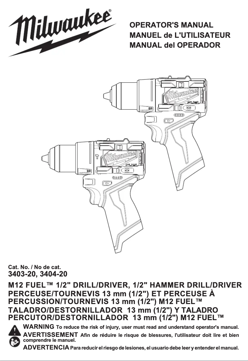 First page image of the manual for M12 FUEL 3404-22