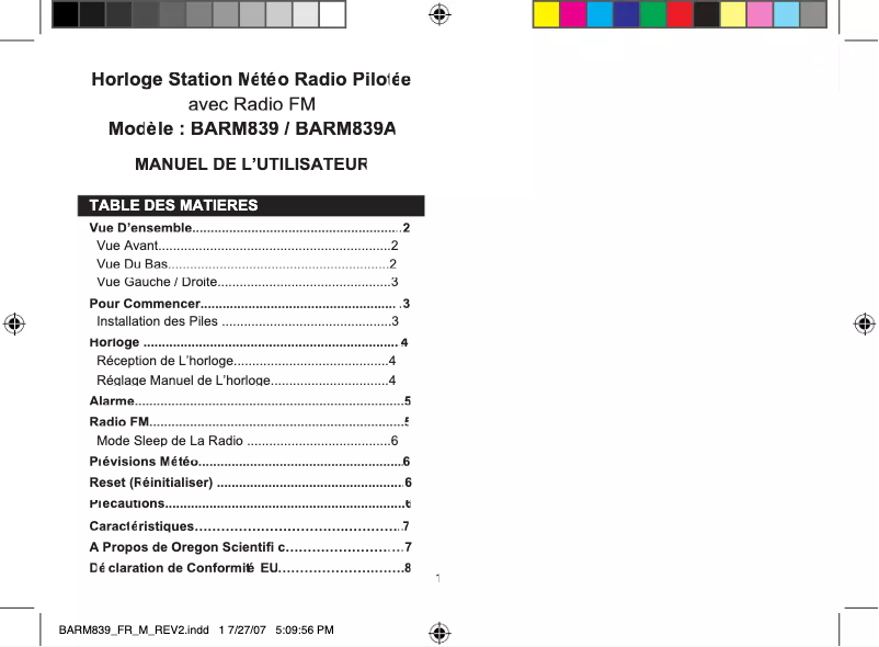 Page 1 of the manual User Manual Oregon Scientific BARM839