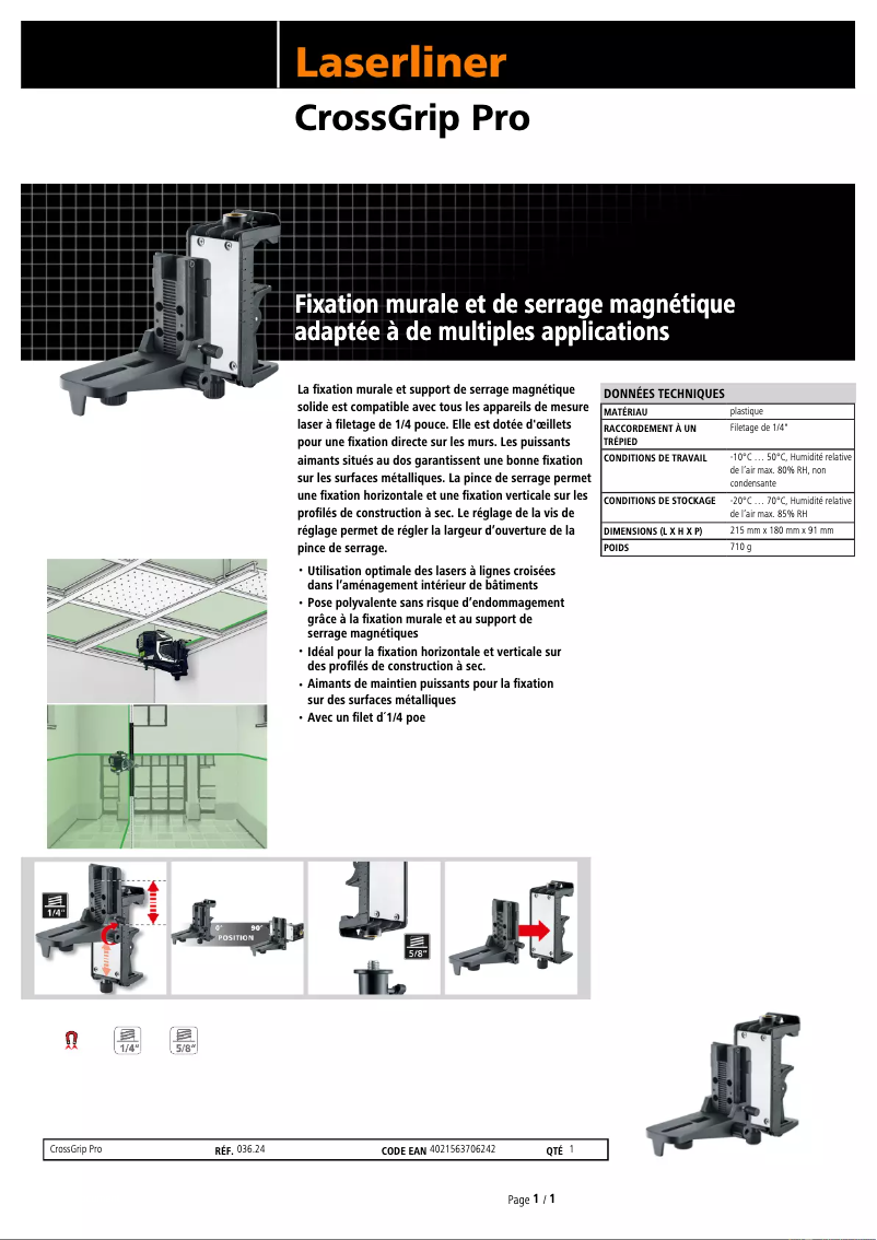 Page 1 of the manual Technical Sheet Laserliner CrossGrip Pro